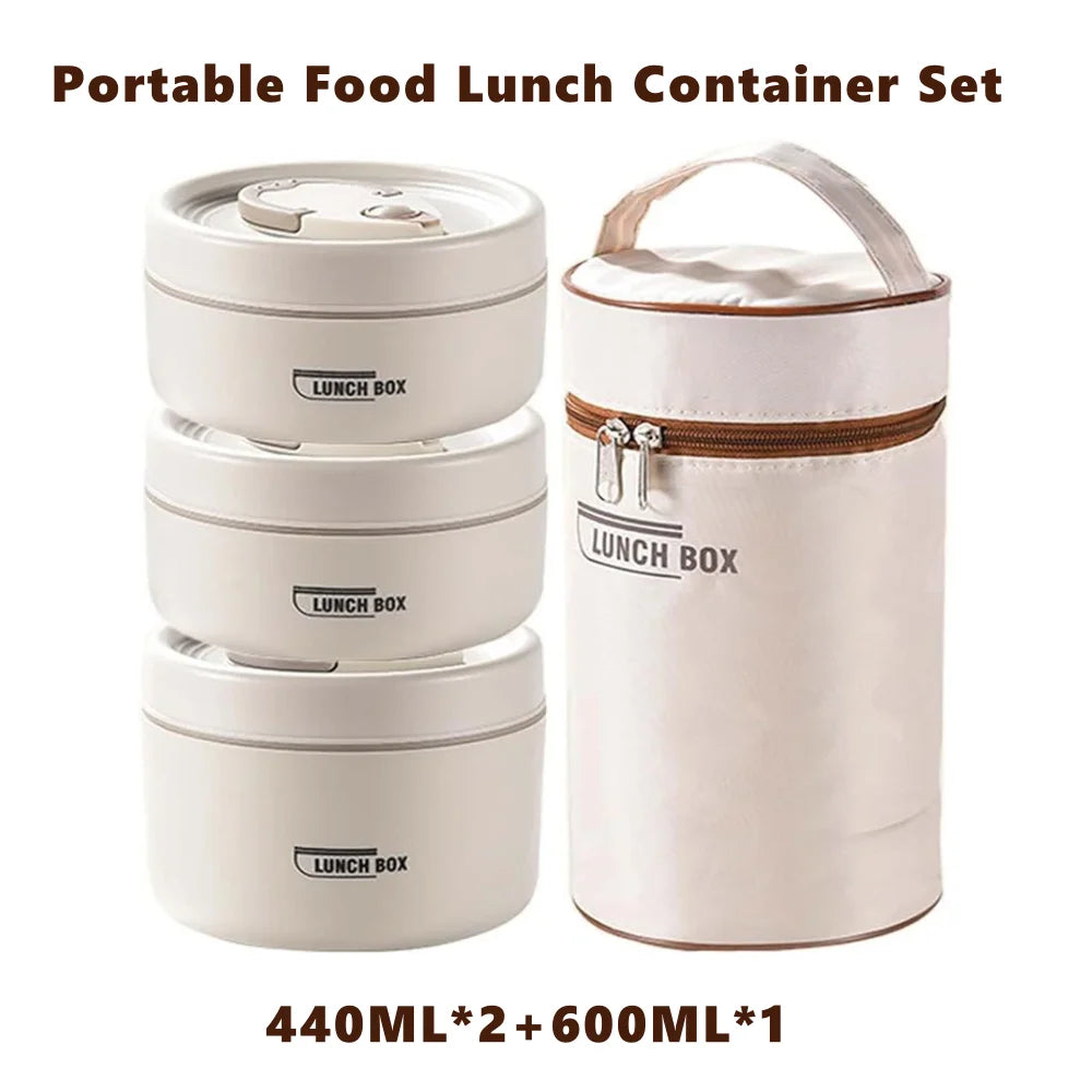 USA Insulated Food Lunch Container Set with Thermal Lunch Box 3 Separate Stackable Lunch Container for Adult Kids