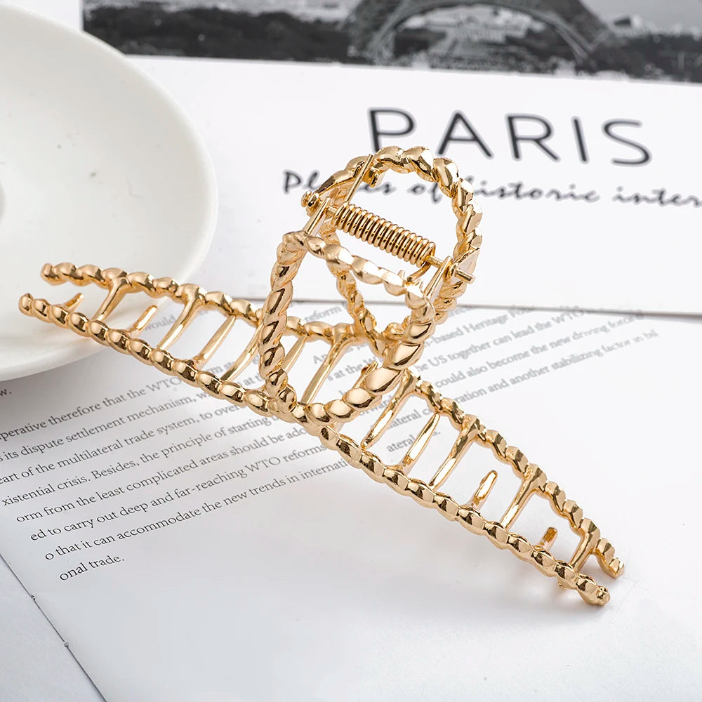 New Elegant Women Metal Hair Claw Crab Gold Hollow Hairpin Geometric Vintage Hair Clips Barrettes Headband Hair Accessories