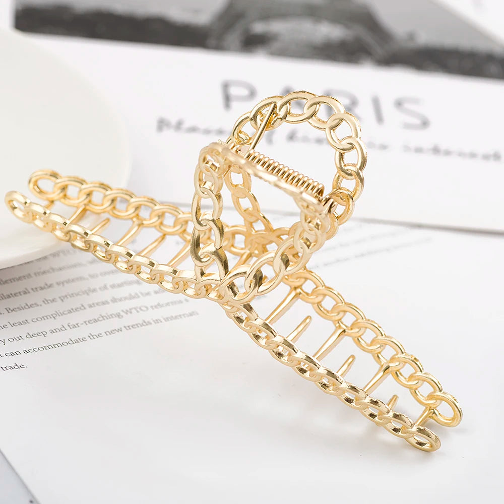 New Elegant Women Metal Hair Claw Crab Gold Hollow Hairpin Geometric Vintage Hair Clips Barrettes Headband Hair Accessories