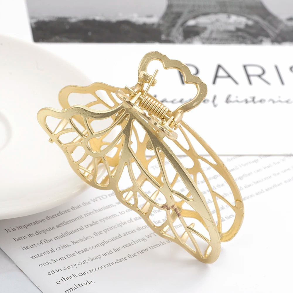 New Elegant Women Metal Hair Claw Crab Gold Hollow Hairpin Geometric Vintage Hair Clips Barrettes Headband Hair Accessories
