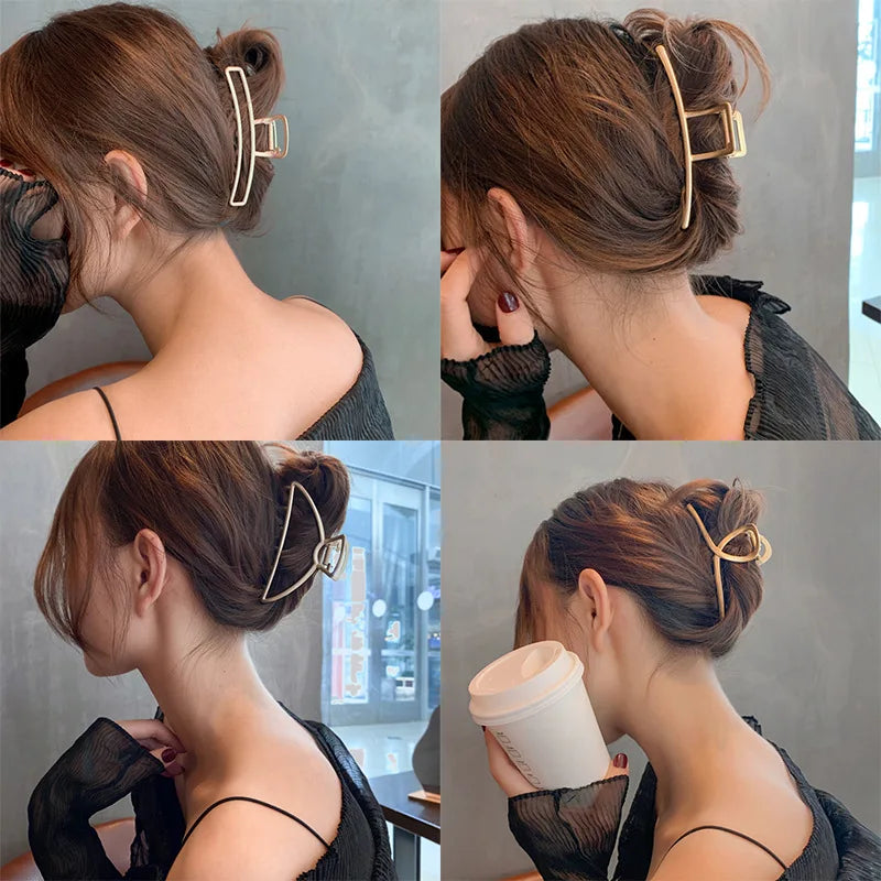 New Elegant Women Metal Hair Claw Crab Gold Hollow Hairpin Geometric Vintage Hair Clips Barrettes Headband Hair Accessories