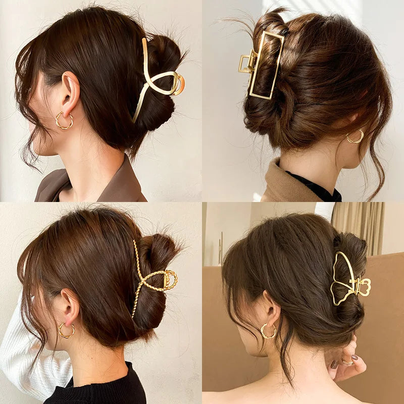 New Elegant Women Metal Hair Claw Crab Gold Hollow Hairpin Geometric Vintage Hair Clips Barrettes Headband Hair Accessories