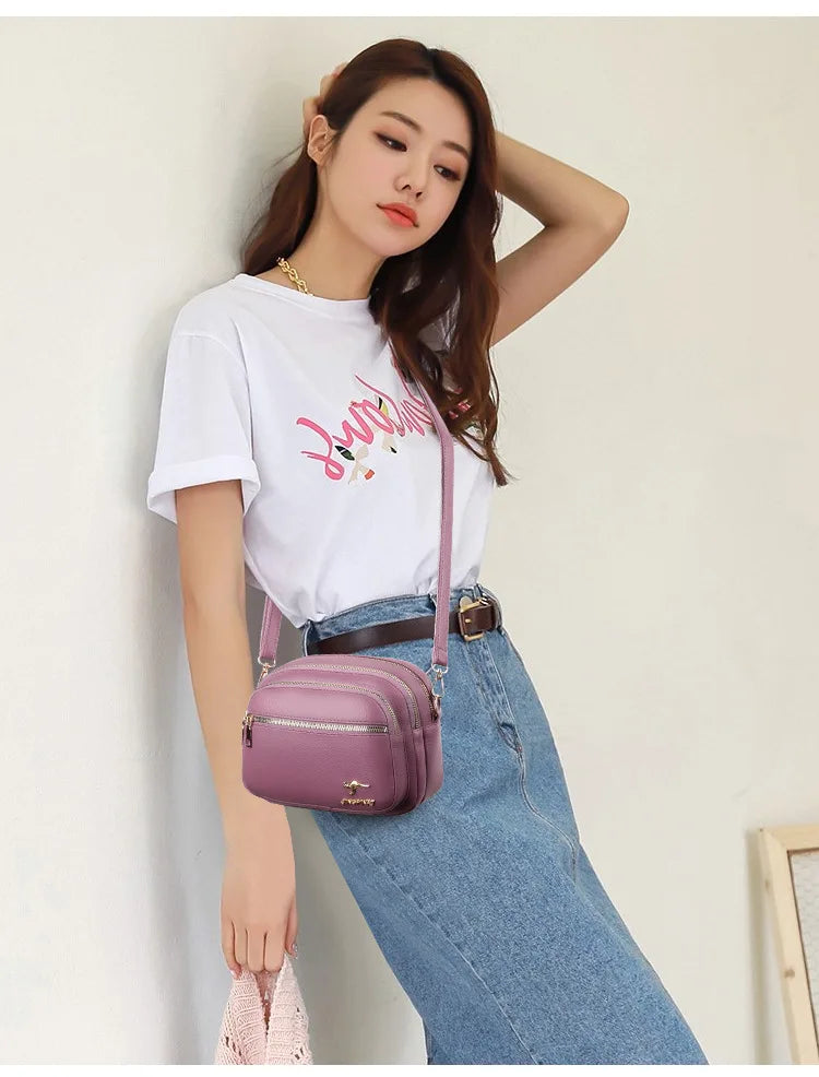 High-Quality Soft Leather Purse USA Fashion Women’s Shoulder Messenger Bag Multi-Pocket Wear-Resistant Luxury Ladies Handbag Sac