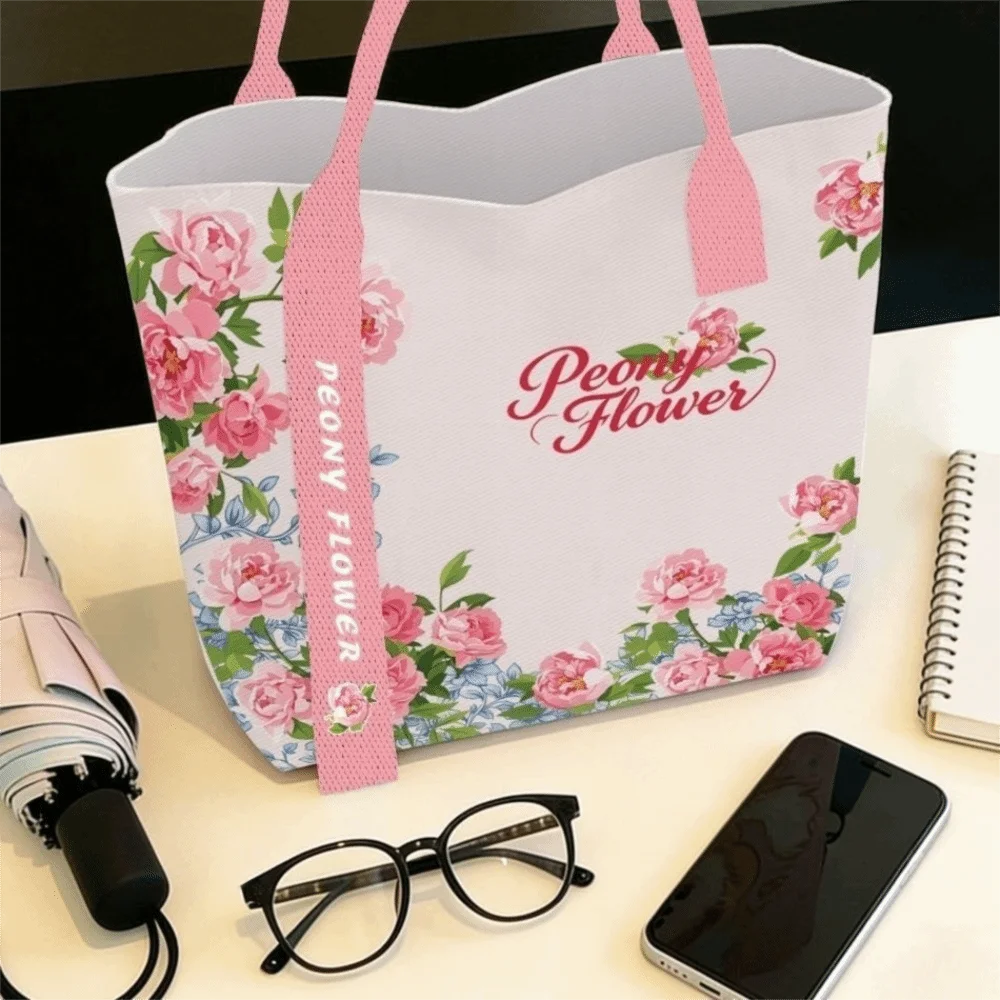 Portable Floral Canvas Tote Bag USA Reusable Lightweight Large-Capacity Shopping & Commute Handbag for Work