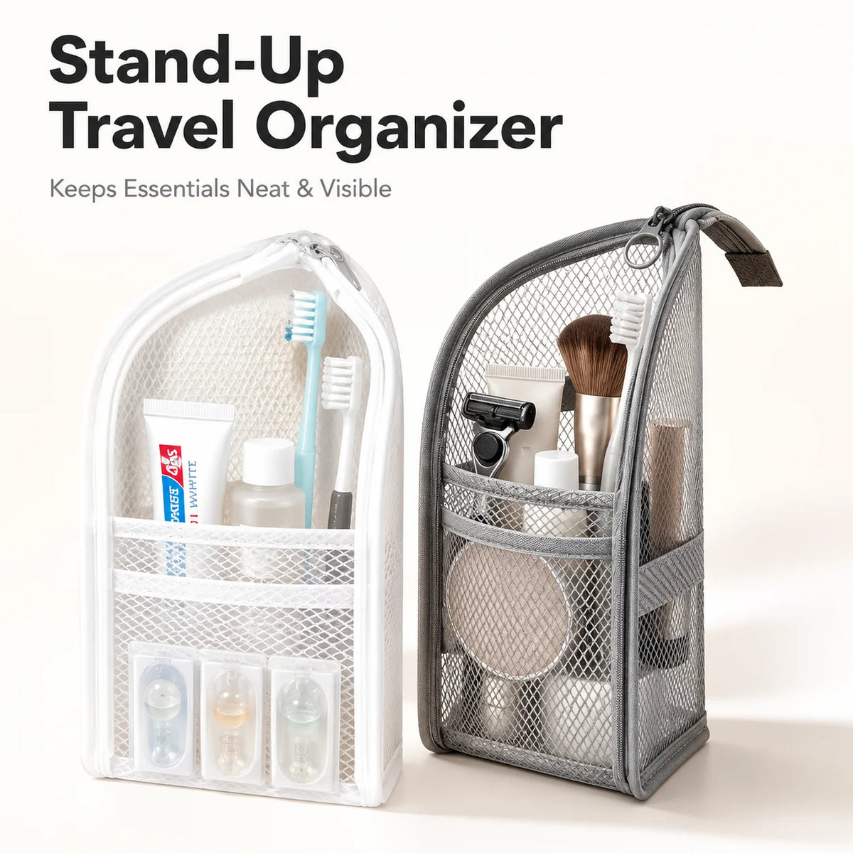 Standing Mesh Toiletry Bag USA Portable EVA Waterproof Travel Foldable Toothbrush Cosmetic Organizer Women Bathroom Storage Pouch