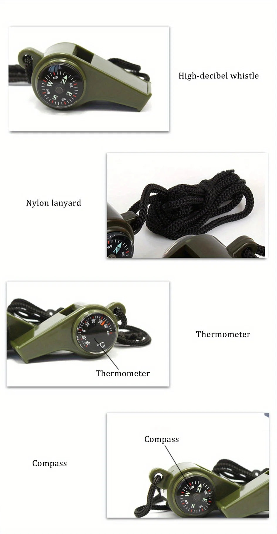3 in 1 USA Outdoor Emergency Whistle with Compass, Thermometer, Outdoor Whistle, Convenient to Carry Suitable for Camping and Hiking