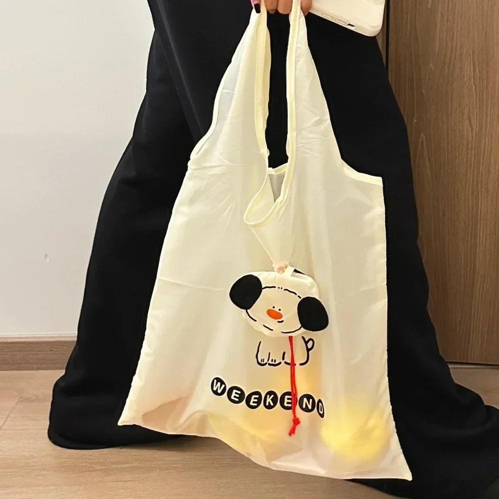 Cartoon Dog USA Shopping Bag Foldable Portable Large Capacity Eco-friendly Bag Durable for Grocery Shopping Handheld