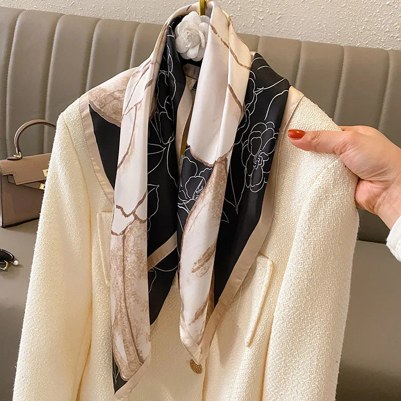 Luxury Design Print Silk Square Scarf Canada Women Soft Satin Horse Hairband Neckerchief Office Headband Foulard Bag Ribbon Gift