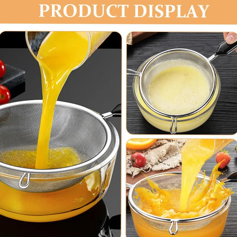 USA Kitchen Strainer for Christmas Recipes - 12 Inch with Non-Slip Handle & Hook,Sturdy Fine Mesh for Draining and Rinsing