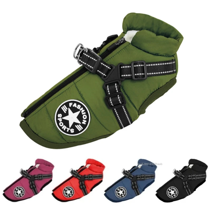 Winter Warm Pet Dog  USA Jacket with Harness Waterproof Dog Coat Vest for Small Medium Chihuahua French Bulldog Outdoor Dog Clothes