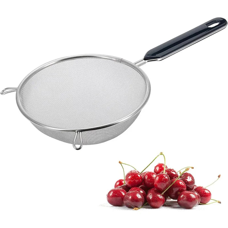USA Kitchen Strainer for Christmas Recipes - 12 Inch with Non-Slip Handle & Hook,Sturdy Fine Mesh for Draining and Rinsing