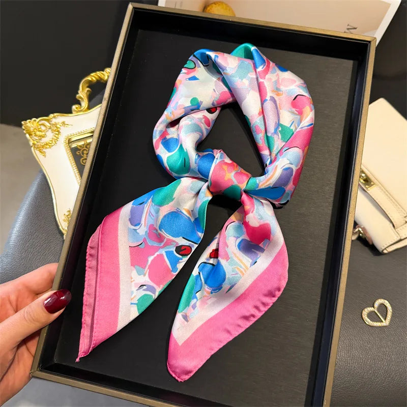 Print 70cm Silk Satin Headscarf Canada Women Luxury Design Neck Tie Scarf Hair Hand Wrist Foulard Shawl Bandana