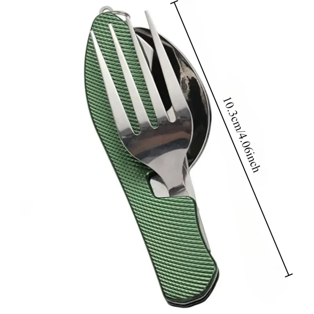 4-in-1 Foldable USA Cutlery Set, Stainless Steel Camping Utensil with Knife Fork Spoon Bottle Opener, Portable for Outdoor Travel