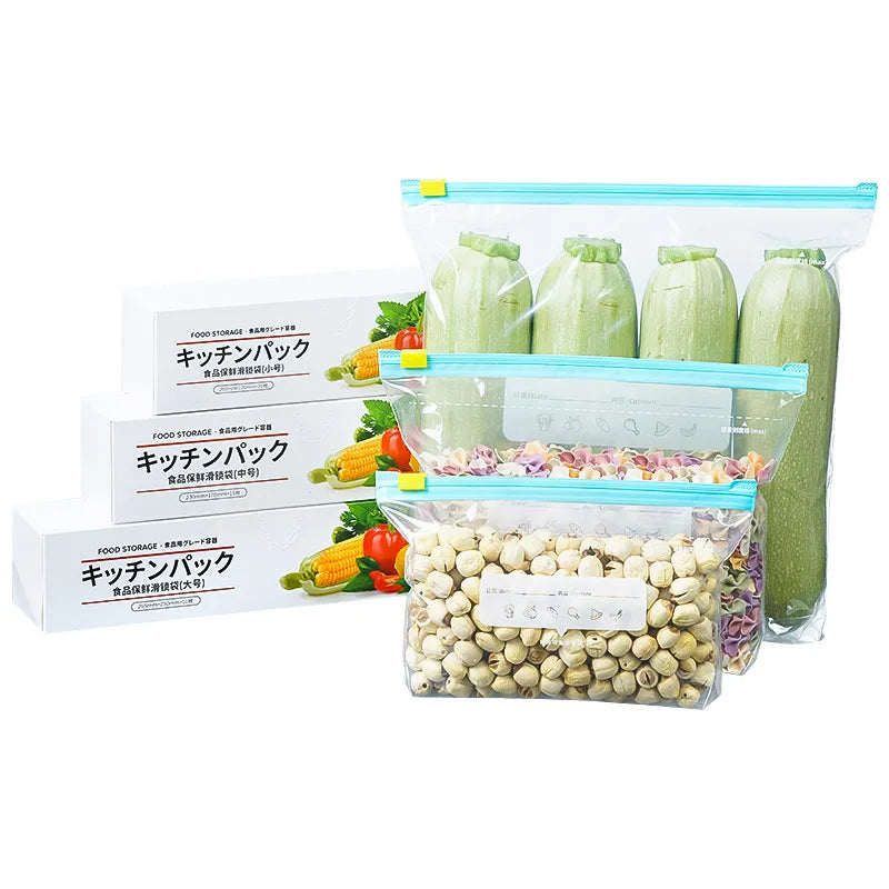 Zip Lock Food Storage Bags Canada Thick Reusable Freezer Bags for Fridge Microwave Safe Organizing, 3 Sizes