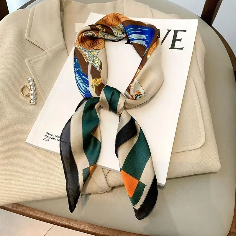 Luxury Design Print Silk Square Scarf Canada Women Soft Satin Horse Hairband Neckerchief Office Hijab Headband Foulard Bag Ribbon Gift