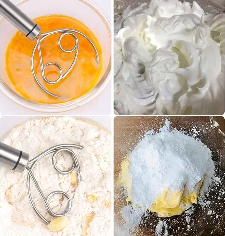 USA Cake Tools Danish Dough Whisk Stainless Steel Dutch Bread Dough Hand Mixer Wooden Handle Kitchen Baking Tools Artisian Blender