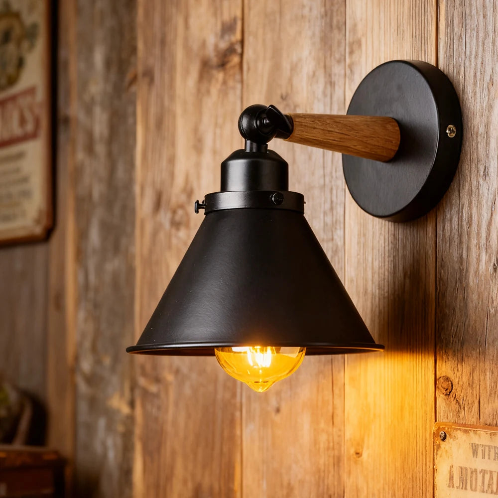 Wooden Nordic Industrial Wall Light Industrial Indoor Lighting Bedside Bathroom Bedroom Lamp Sconce Wall Light Fixture Decor