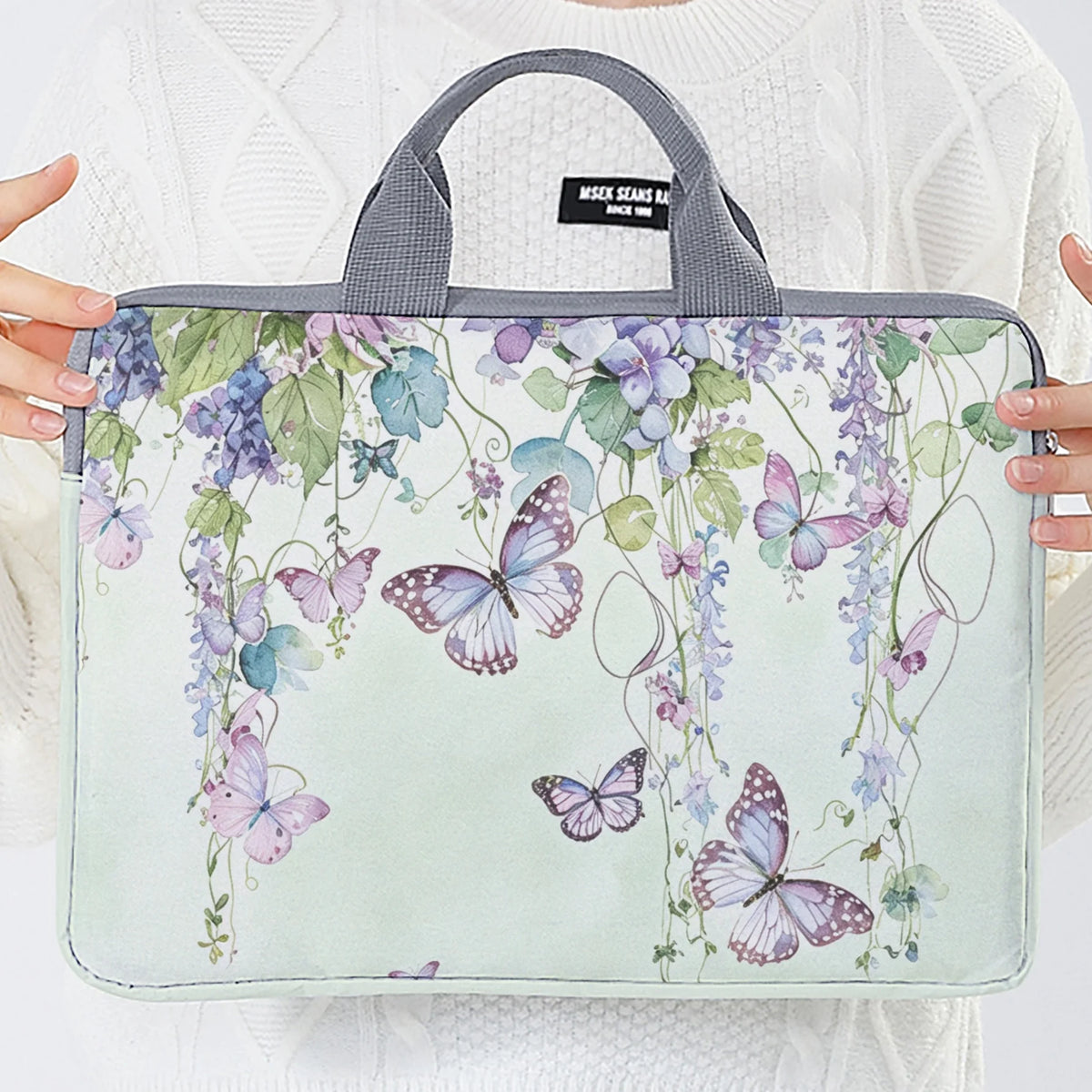 1PC 2-Style Purple Butterfly Laptop Bag USA Briefcase for 14-Inch Laptops, Portable Computer Carrying Case