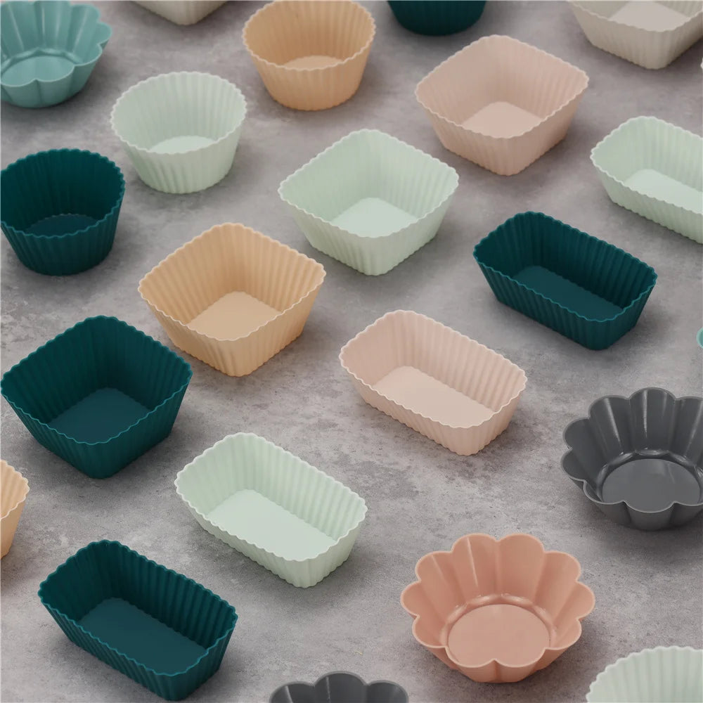 12PCS Silicone Cake Mold Set USA Round Muffin & Cupcake Baking Molds for Kitchen Cooking, DIY Cake Decorating & Bakeware Tools