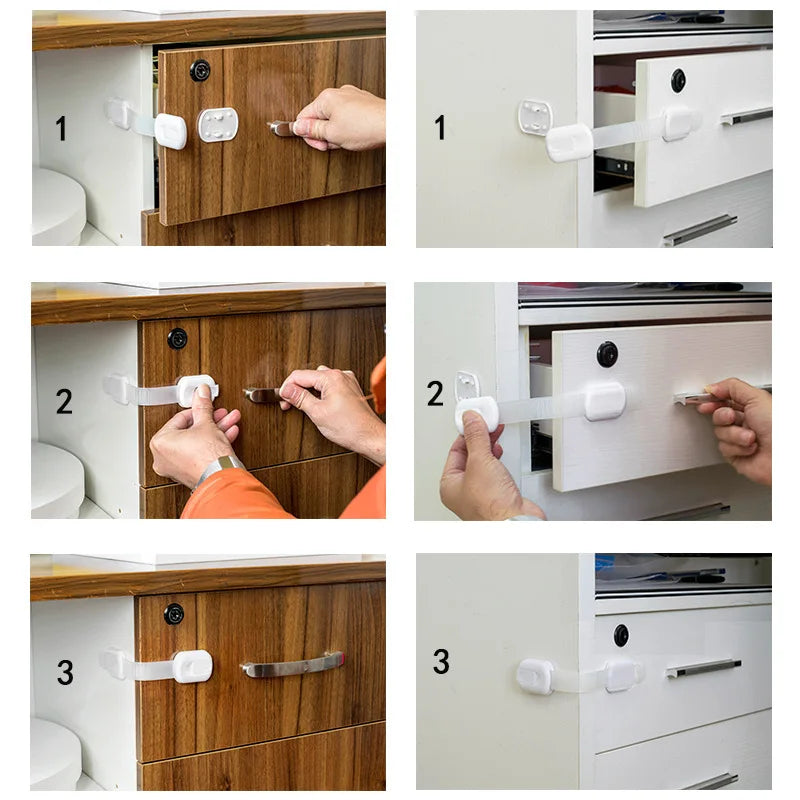 USA Baby Safety Lock Drawer Child Safety Cabinet Locks Adhesive Cabinet Drawer Door Latches Baby Safe Straps