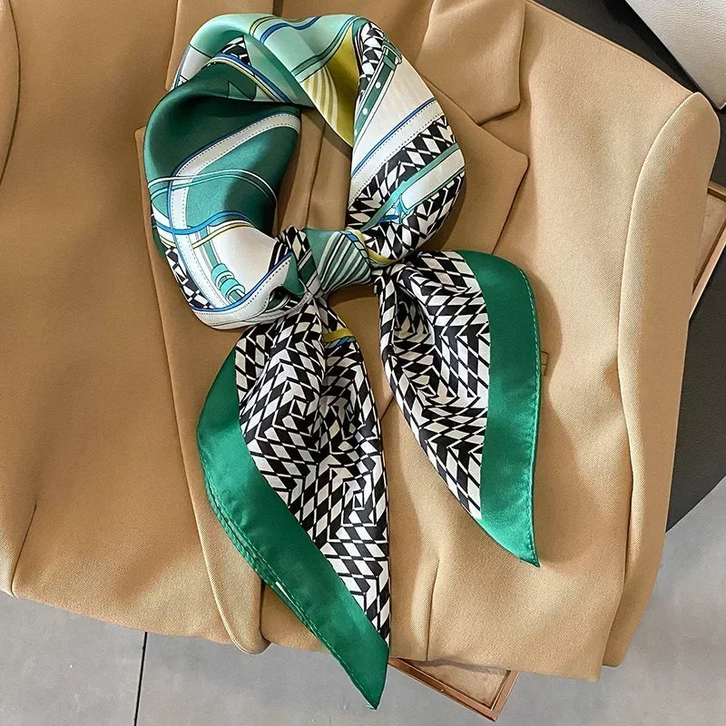 Luxury Design Print Silk Square Scarf Canada Women Soft Satin Horse Hairband Neckerchief Office Hijab Headband Foulard Bag Ribbon Gift
