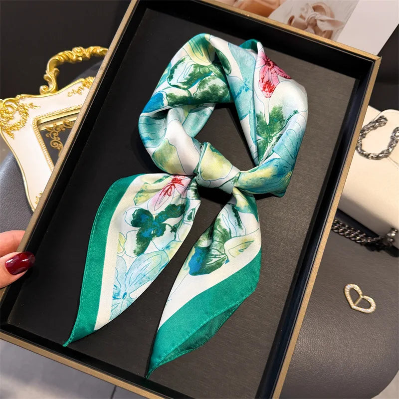 Print 70cm Silk Satin Headscarf Canada Women Luxury Design Neck Tie Scarf Hair Hand Wrist Foulard Shawl Bandana