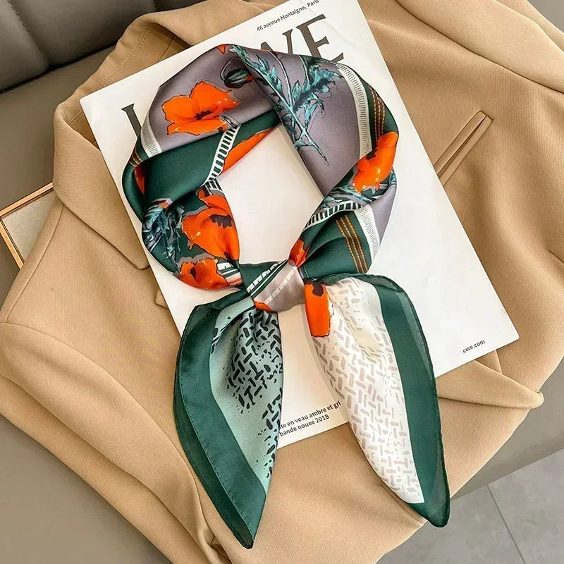 Luxury Design Print Silk Square Scarf Canada Women Soft Satin Horse Hairband Neckerchief Office Hijab Headband Foulard Bag Ribbon Gift