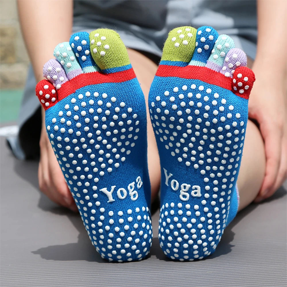 Colorful Five-Finger Yoga Socks USA High-Quality Women’s Sports Socks with Silicone Anti-Slip Grip for Pilates, Dance & Fitness