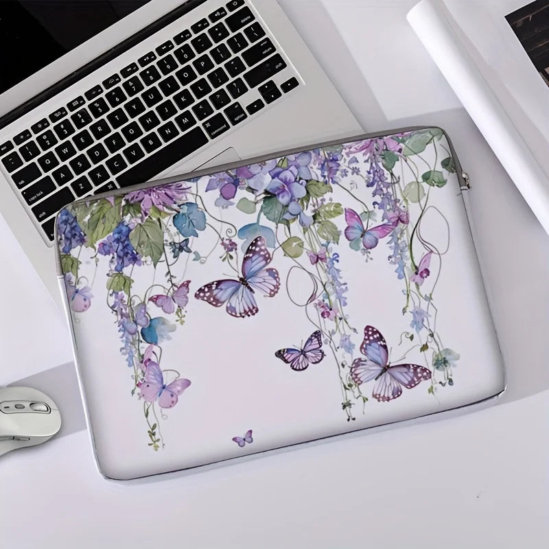1PC 2-Style Purple Butterfly Laptop Bag USA Briefcase for 14-Inch Laptops, Portable Computer Carrying Case