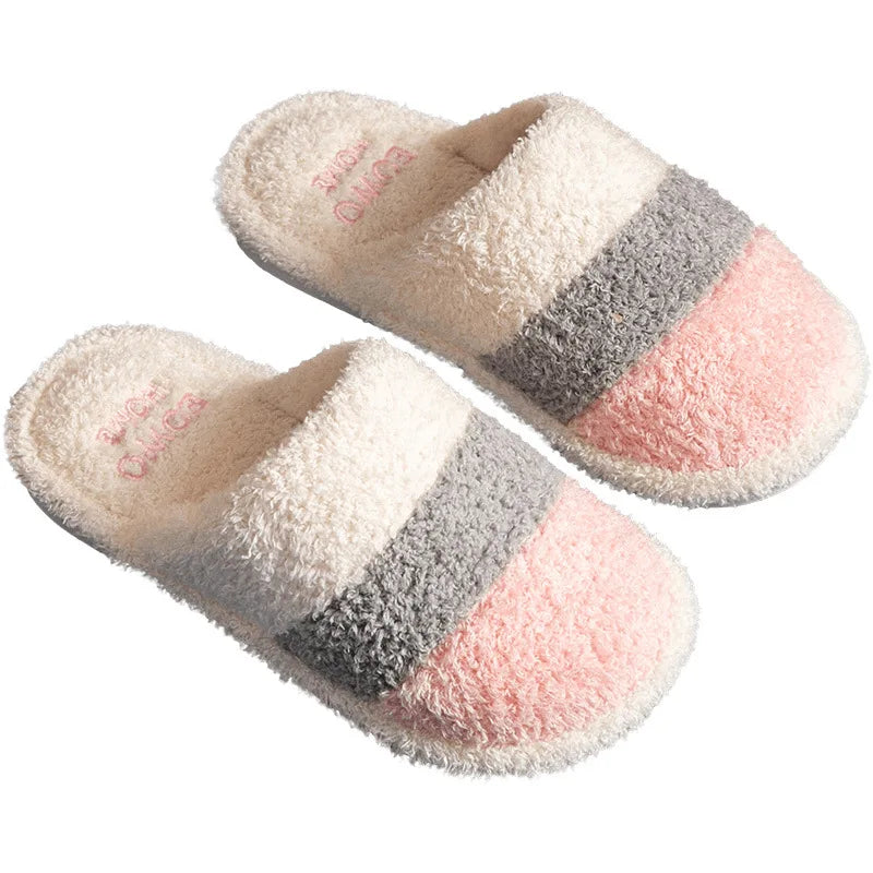 Non-Slip Plush House Slippers USA Women & Men Winter Couple Fuzzy Slippers, Thick-Sole Fleece-Lined Warm Indoor Booties