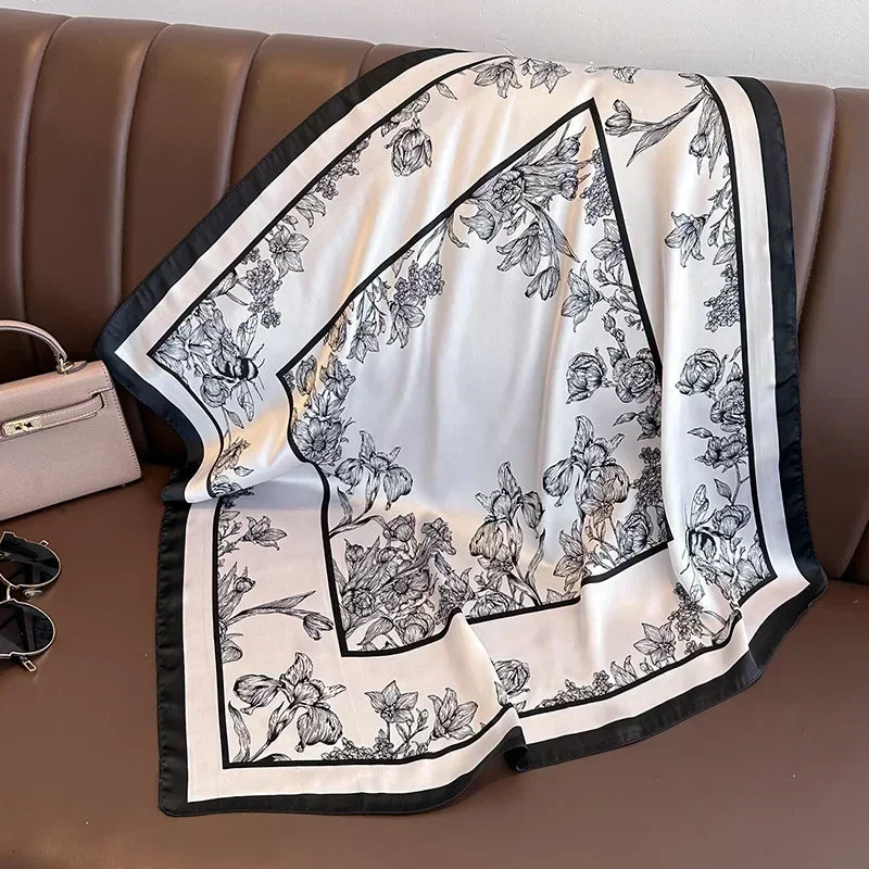 Luxury Design Print Silk Square Scarf Canada Women Soft Satin Horse Hairband Neckerchief Office Hijab Headband Foulard Bag Ribbon Gift
