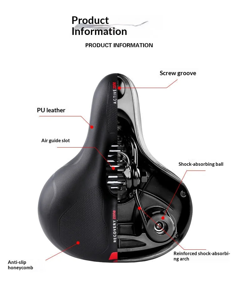 Oversized Comfort Bike Seat Extra Wide Thick Soft Bicycle Saddle Shock Absorbing Cushion for MTB Cruiser Cycling Accessories