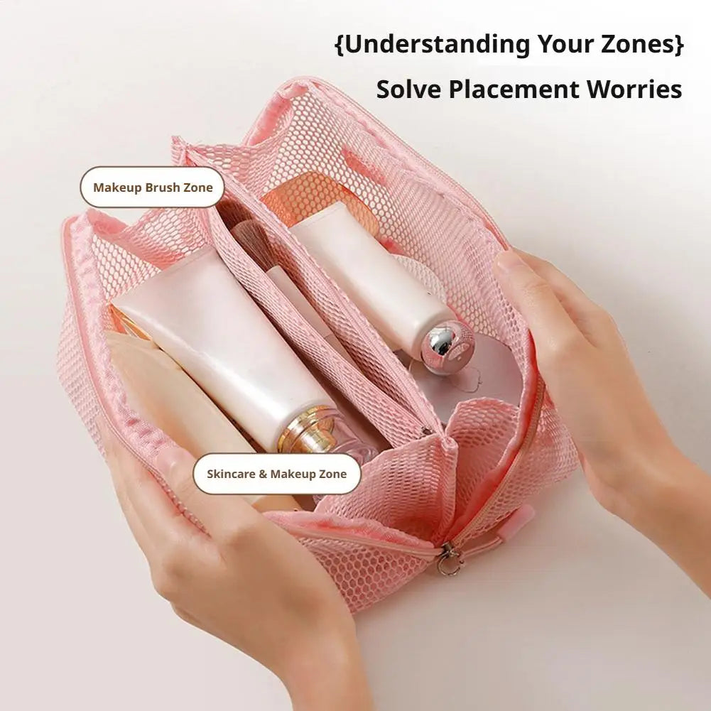 Large-Capacity Mesh Cosmetic Bag USA Multifunctional Travel Toiletry Organizer for Women, Makeup Storage Case & Beauty Tool Pouch