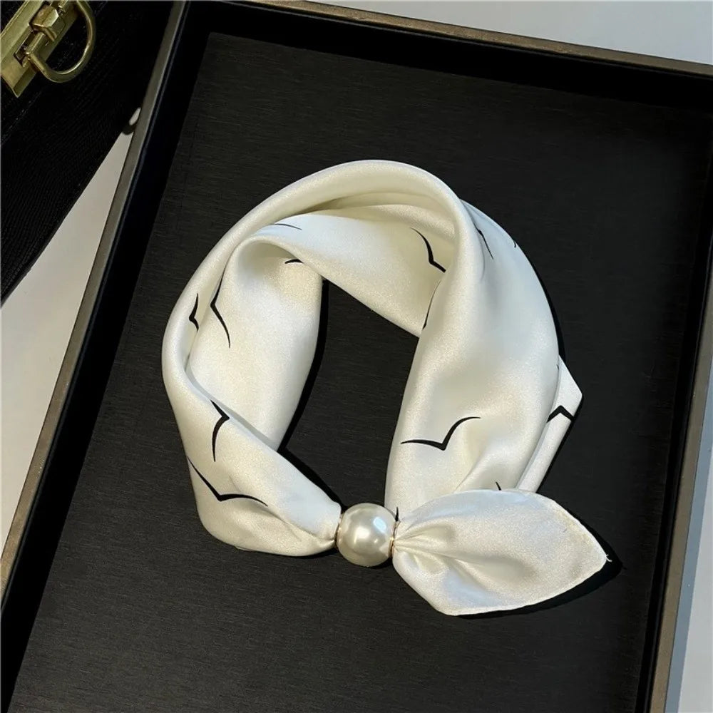 New Pearl Buckle Silk Scarf Canada Printed Thin Neck Scarf Lightweight Soft Neckerchief for Women