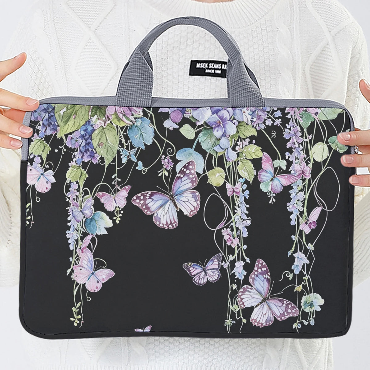 1PC 2-Style Purple Butterfly Laptop Bag USA Briefcase for 14-Inch Laptops, Portable Computer Carrying Case