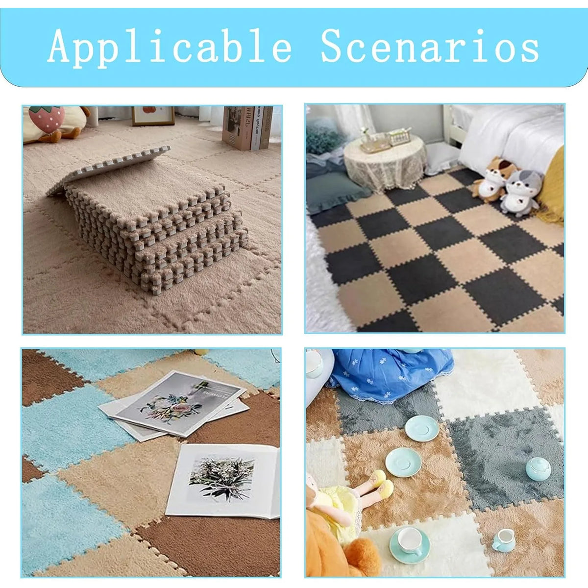 Modern Minimalist Plush Square Floor Mat USA Non-Slip BPA-Free Washable Rug for Living Room, Bedroom & Office Decor