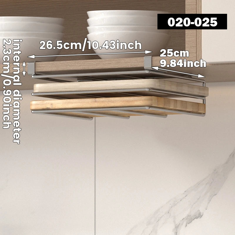 Under-Cabinet Cutting Board Organizer USA Stainless Steel Hanging Chopping Board & Pot Lid Storage Rack Kitchenware Holder