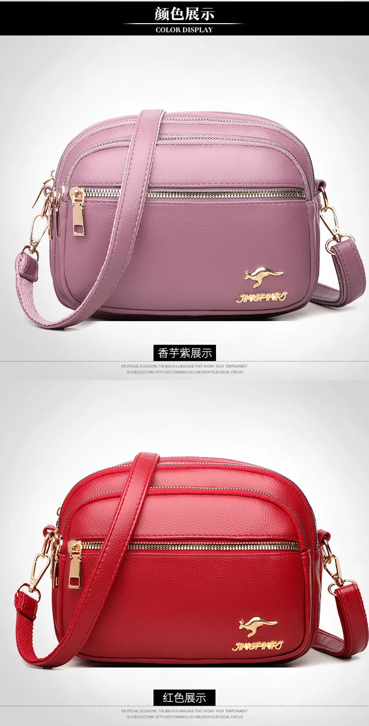 High-Quality Soft Leather Purse USA Fashion Women’s Shoulder Messenger Bag Multi-Pocket Wear-Resistant Luxury Ladies Handbag Sac