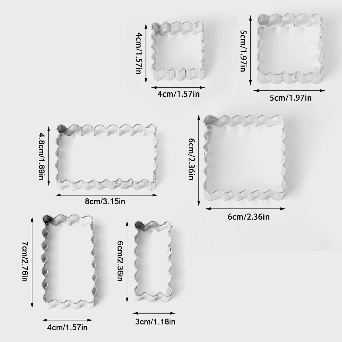 6PCS Cookie Cutter Set USA Food-Grade Stainless Steel Scalloped Square & Rectangle Shapes, Sandwich & Fondant Molds for Home Baking