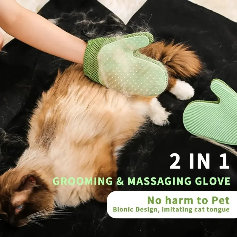 2 in 1 Pet Fur Glove & Cat Hair Remover Glove Dog Grooming Glove Brush for Shedding Massage for Cleaner Clothes Couch Carpet