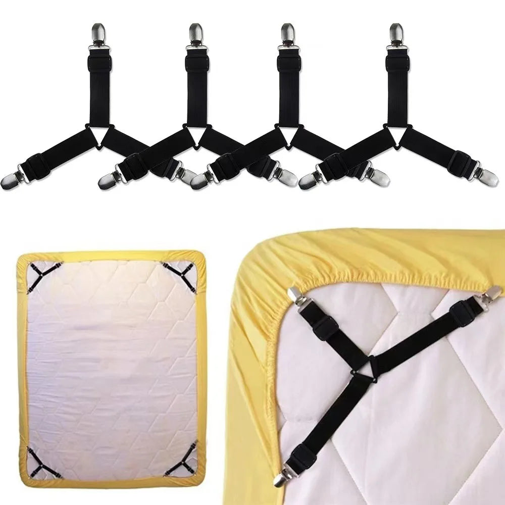 4PCS Triangle Bed Sheet Holders USA Adjustable Fitted Sheet Clips & Mattress Gripper Suspenders for Bed Covers and Mattresses