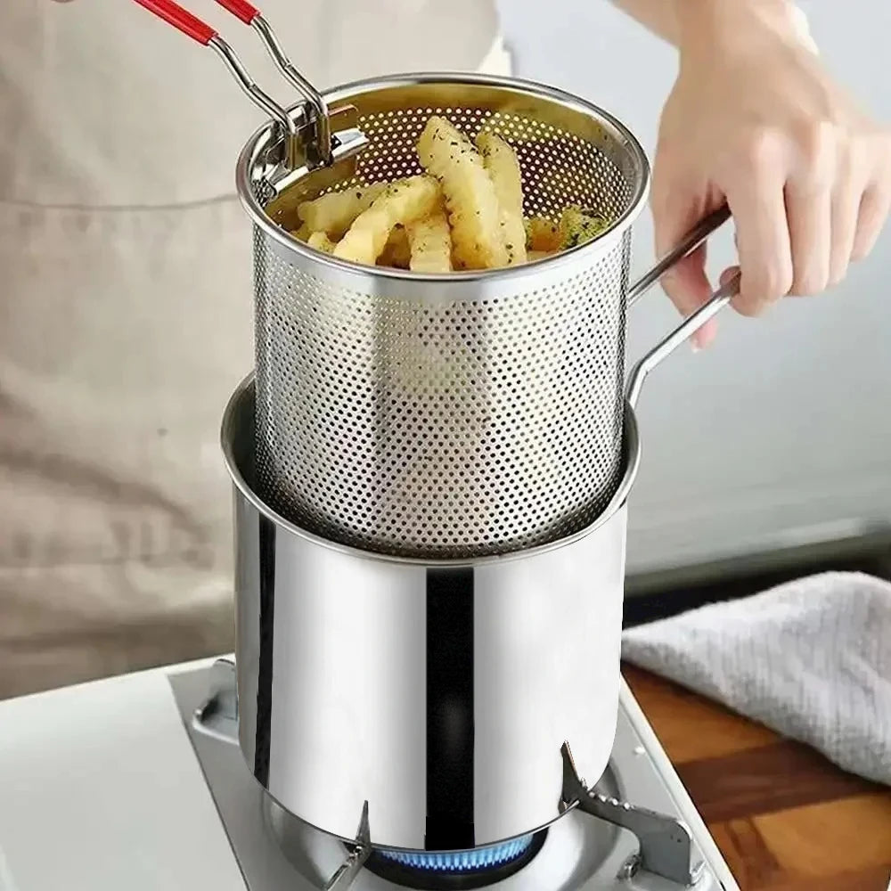 Stainless Steel Deep USA Fryer with Basket Cool Touch Handle Anti Slip Base for Home Commercial Tempura Chicken Frying
