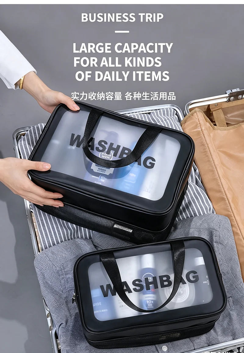 Dry-Wet Separation Double Transparent PU Makeup Bag USA Portable Washing & Cosmetic Storage Bag for Travel, Fitness & Swimming Essentials
