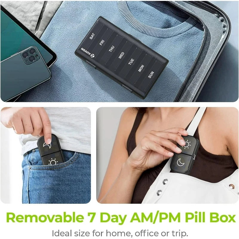 7-Day Pill Organizer USA 14/21 Compartment Detachable AM/PM Pill Box with Individual Compartments & Privacy Protection