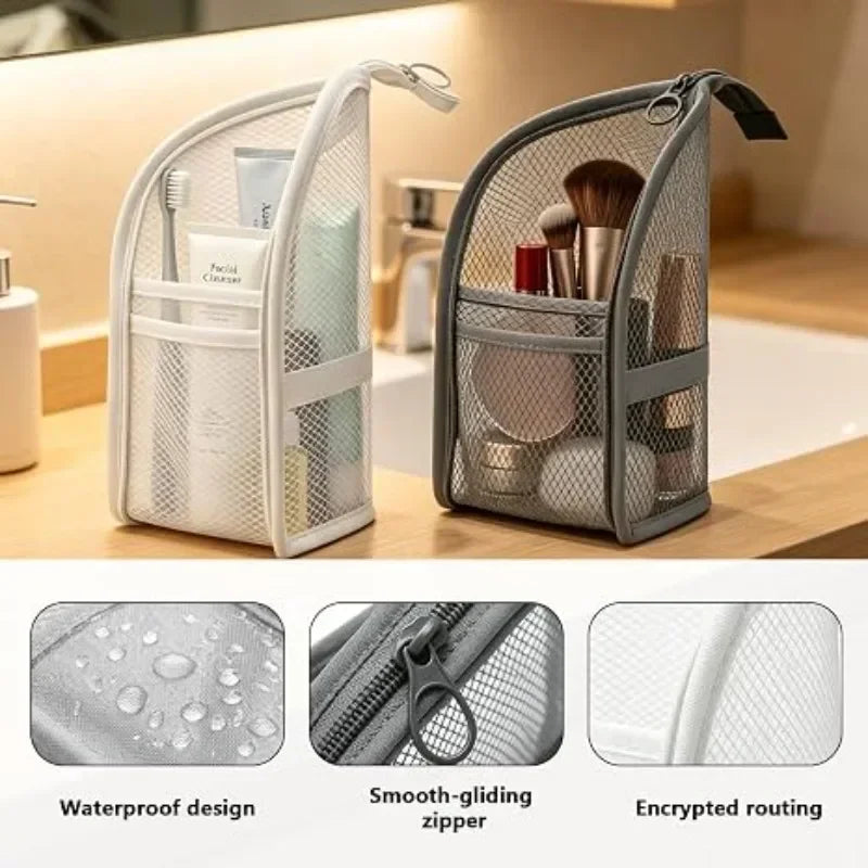 Standing Mesh Toiletry Bag USA Portable EVA Waterproof Travel Foldable Toothbrush Cosmetic Organizer Women Bathroom Storage Pouch