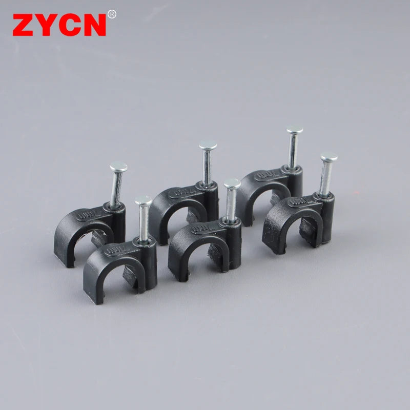 100PCS Round Cable Wire Clips Canada 4mm 6mm 8mm 10mm Cable Management Electrical Cord Holders Wall Nail Clips Black