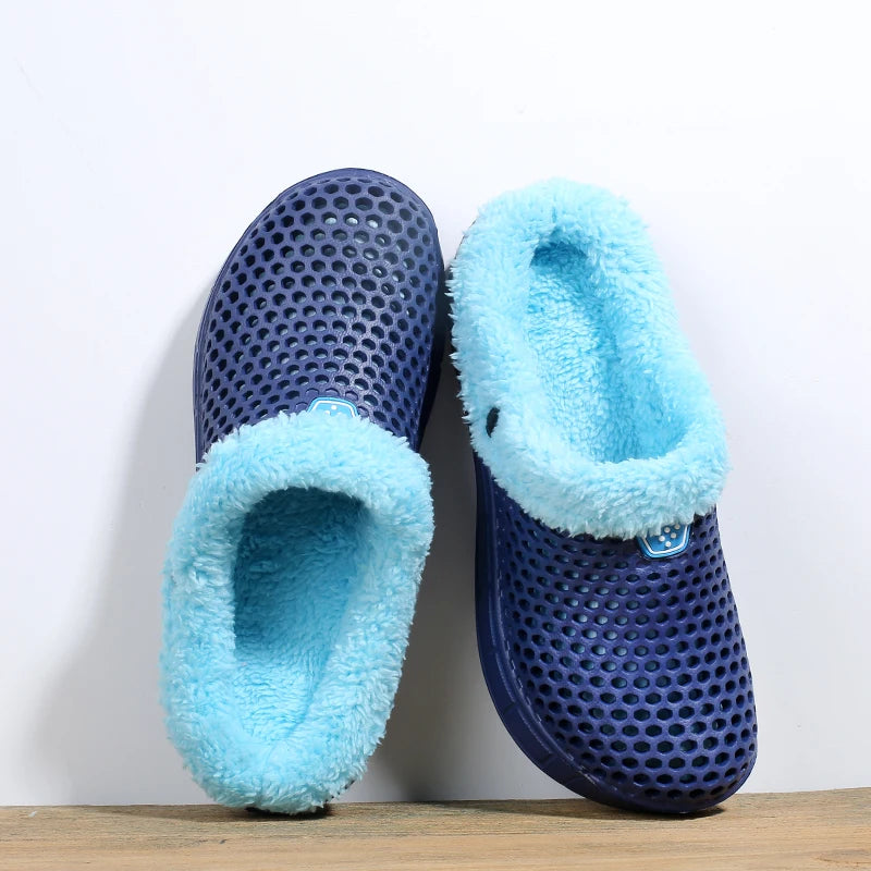 Winter Couple Fuzzy Slippers USA Women & Men Warm Fur-Lined Mule House Shoes for Indoor & Outdoor Use, Cozy Non-Slip Soft Slippers