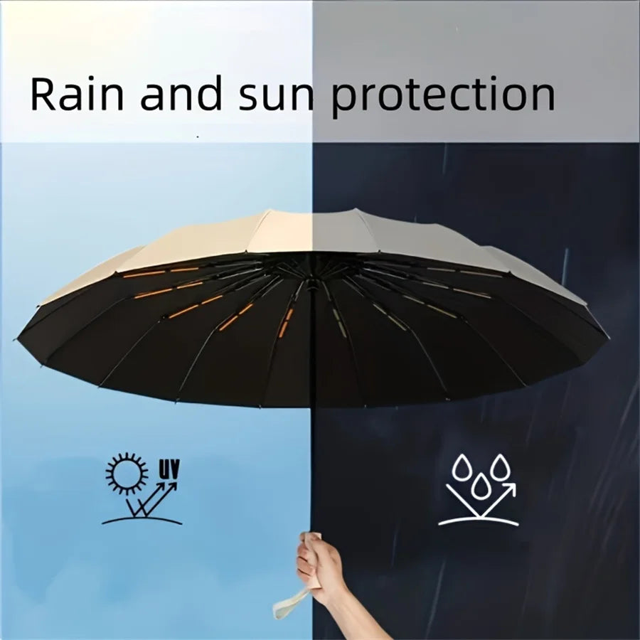 12 Bone Black Glue Fully Automatic Umbrella Canada Thick Durable Three-Fold Folding Umbrella UV Resistant