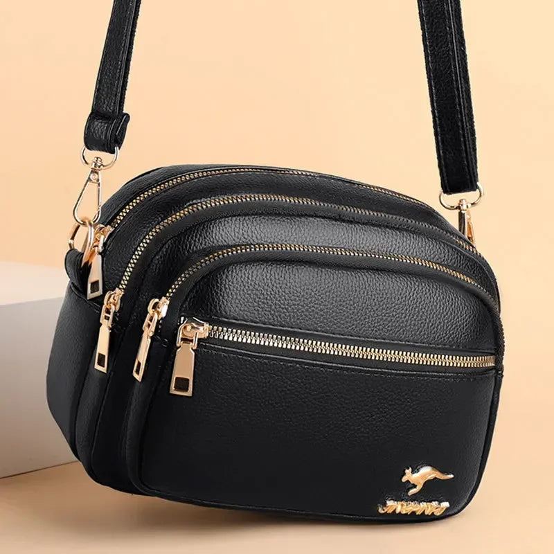 High-Quality Soft Leather Purse USA Fashion Women’s Shoulder Messenger Bag Multi-Pocket Wear-Resistant Luxury Ladies Handbag Sac