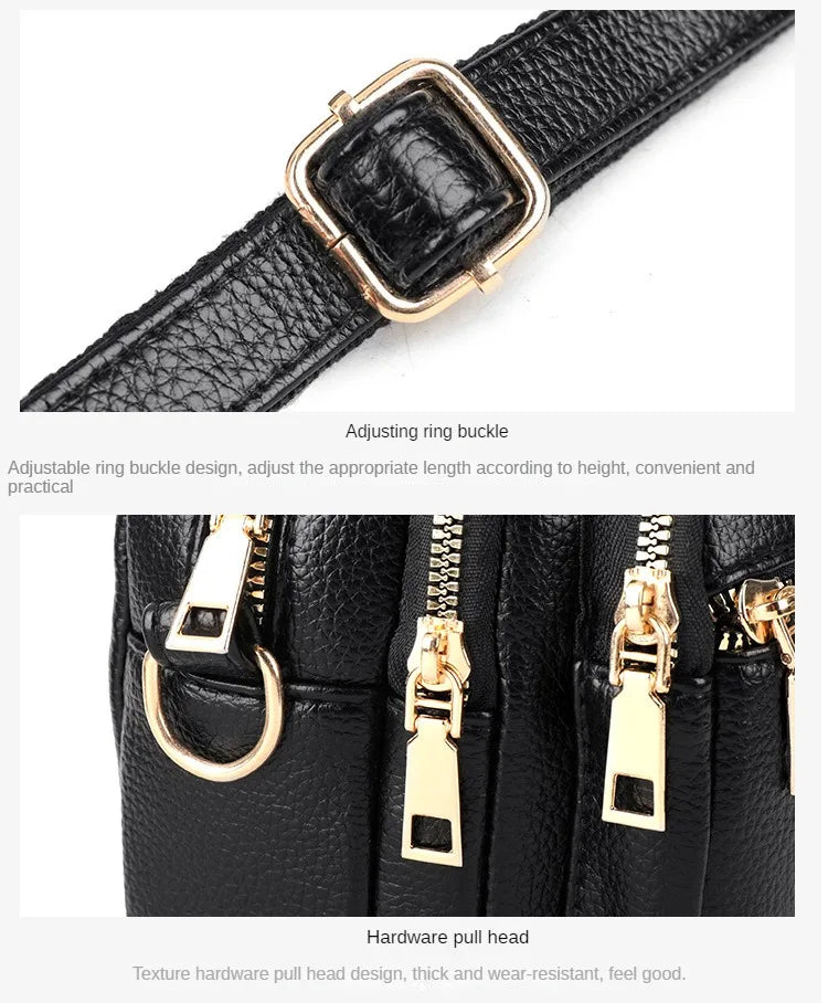 High-Quality Soft Leather Purse USA Fashion Women’s Shoulder Messenger Bag Multi-Pocket Wear-Resistant Luxury Ladies Handbag Sac